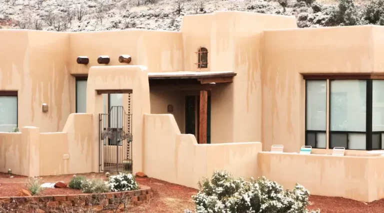 front view of a stucco house
